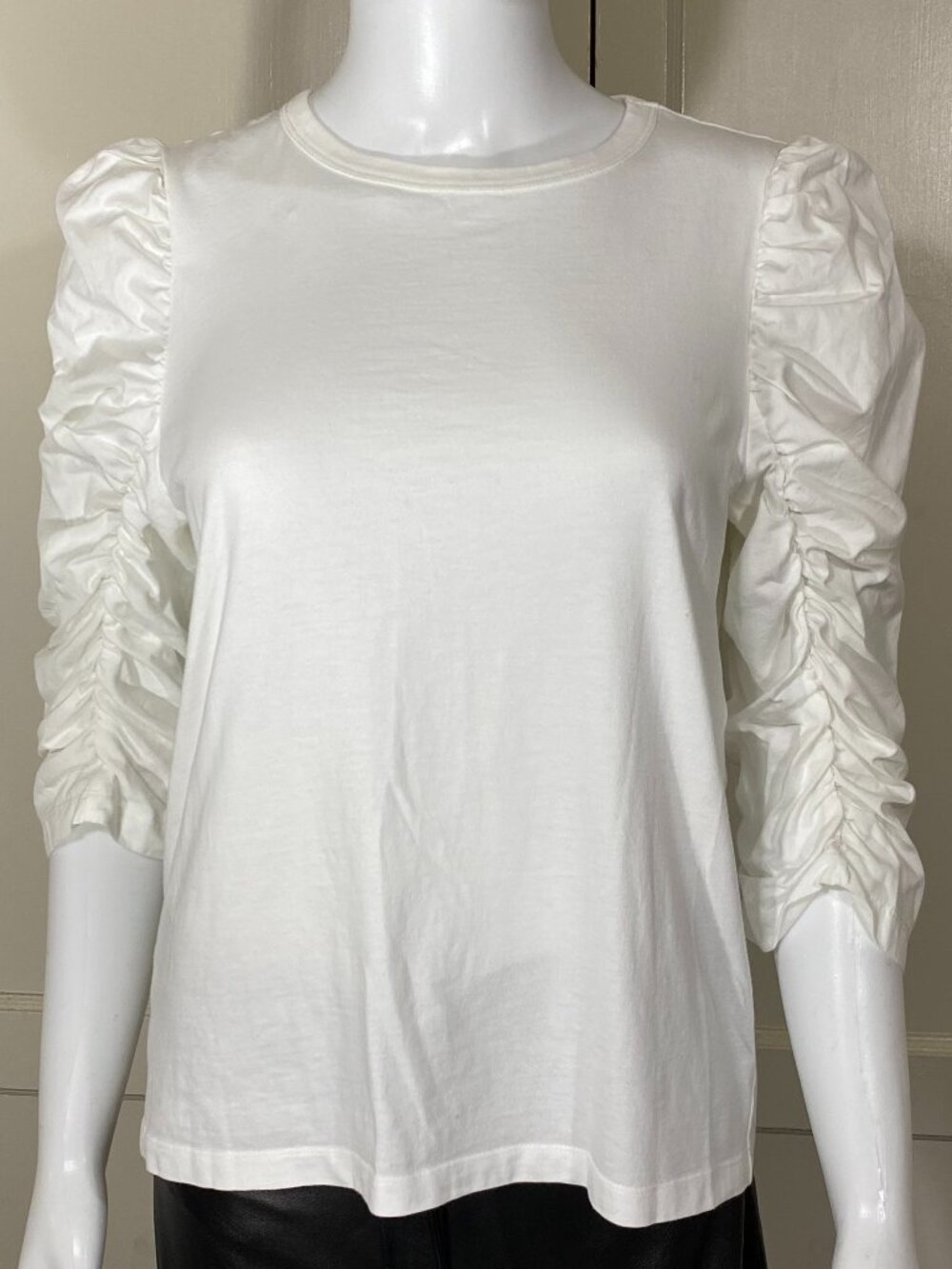 SEE BY CHLOE Ruched Sleeve T-shirt White 100% Cotton Made in Portugal Med ($215)